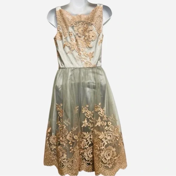 Chi Chi London Lace Midi Dress | Silver & Rose Gold | Elegant Party Dress - Picture 2 of 8